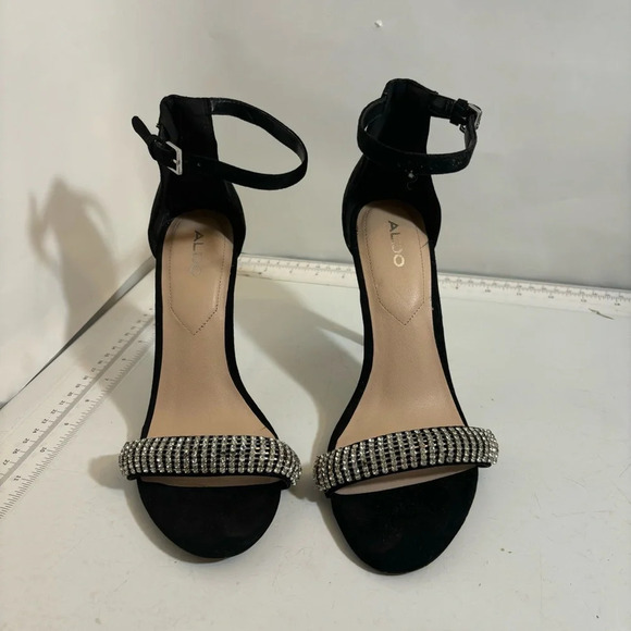 Aldo women’s black velvet crystal embellished strappy stiletto  heeled sandals 9 - Picture 2 of 12